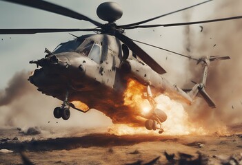 air war scene helicopter art background effect concept ai digital flying crash fire burning falling military black technology demolition accident jet machine flight sky smoke transportation explosion