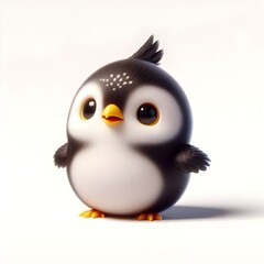 A cartoon baby maleo bird has a white belly, black feathers, and a small crest
