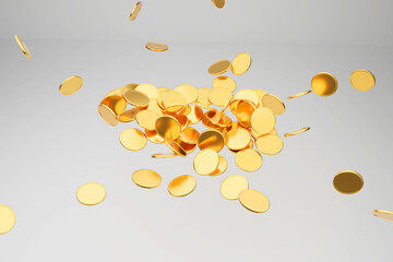 golden coins on white background 