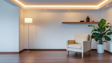 Modern living room interior design features comfortable sofa, table, and chairs within a luxurious home