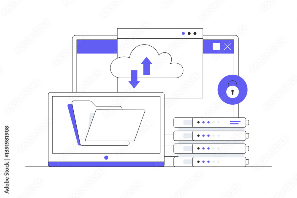 Poster web hosting concept. online database, server, web data center, cloud computing, technology, computer