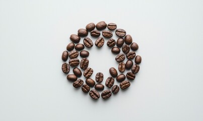 Coffee beans arranged in a perfect circle, offering a minimalist and aromatic coffee design.