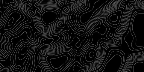 White lines abstract wave on black background topographic canyon map mountain relief texture, abstract pattern with curve line white wave paper texture topographic contour map on dark background.