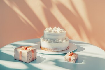 Birthday Cake with Neatly Wrapped Presents