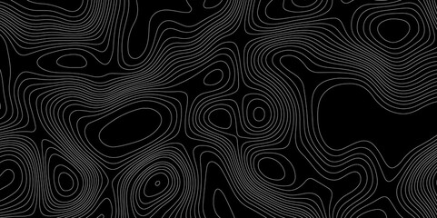 White lines abstract wave on black background topographic canyon map mountain relief texture, abstract pattern with curve line white wave paper texture topographic contour map on dark background.
