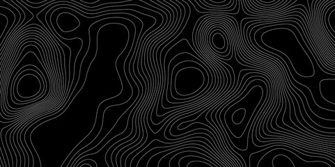 White lines abstract wave on black background topographic canyon map mountain relief texture, abstract pattern with curve line white wave paper texture topographic contour map on dark background. © Abu Bokkor Siddique