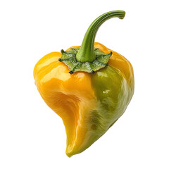 Vibrant Yellow Scotch Bonnet Pepper against a stark black background. A captivating image showcasing the peppers unique shape and color.
