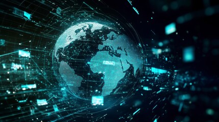 Global network, digital earth, data flow, technology. Use stock photo