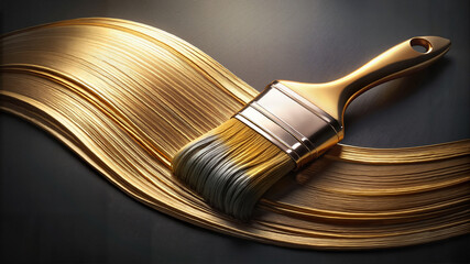 Obraz premium Wide brush with golden paint on black background