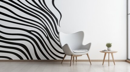 Modern Interior Design with Stylish Armchair and Artistic Black and White Wall Decoration