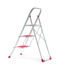Red stepladder on white background