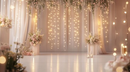 Wedding ceremony backdrop with floral decorations