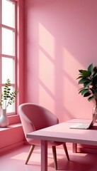 Soft pink workspace with clean, modern design, empty, pink