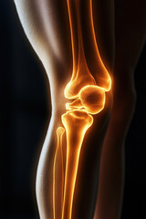 Knee joints illuminated in human anatomy showcasing bone structure and pain areas