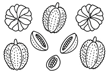 Jackfruit line art creative black and white design for prints.