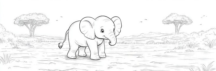Fototapeta premium Elephant coloring page outline made for kids to fill in a book or on a page