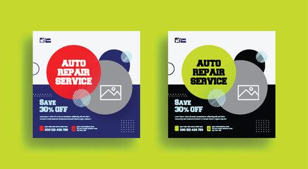 Set of auto car repair service square banner design template. Editable car repair service banner. car repair and car wash social media posts, banners, and web banner design