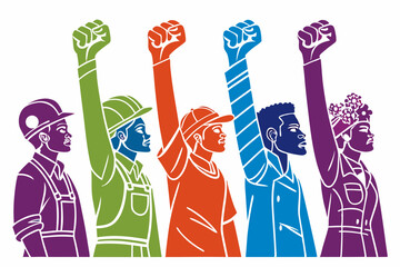 set of Workers' Fist silhouette vector illustration