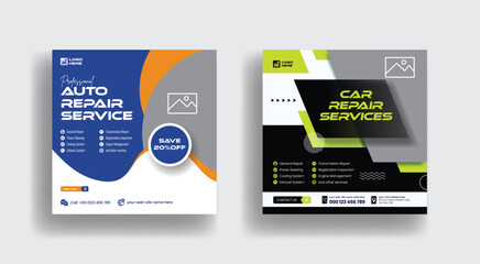 Editable social media post, banner, ad template for auto repair services shop, car wash, or car rental service. suitable for a social media square flyer or poster template design