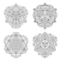 Circular mandala set for Henna Mehndi tattoo decoration intricately designed ornamental design in an ethnic oriental style Hand-drawn outline doodle ideal for coloring books and vector illustrations