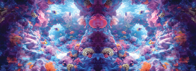 Vibrant Coral Reef Scene with Colorful Fish in Clear Water