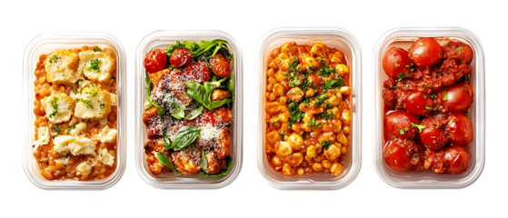 Pack of Container of Food set of Five Different Poses set Against Transparent Background for Meal Branding, Packaging Mockups, or Kitchen Design Projects