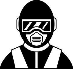 black and white flat icon vector of The welder is wearing a protective mask