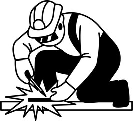 black and white flat icon vector of Welder is soldering