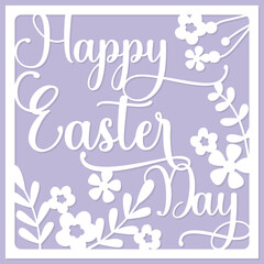 Happy Easter card. Layered paper cut Flowers and Butterflies. Paper cut out design. Shadow box style. 3D design.