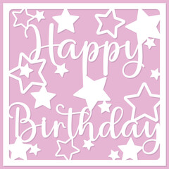 Happy Birthday card. Layered paper cut Flowers. Paper cut out design. Shadow box style. 3D design.