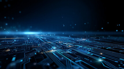 Abstract blue tech background shows fast data flow. Futuristic network design with glowing lines, dots. Abstract background that represents the limitless possibilities 