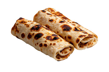 Baked Rolled Flatbreads Filled with Cheese on Transparent Background