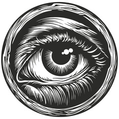 Obraz premium Intricate Hand-Drawn Eye Illustration in Black and White Design