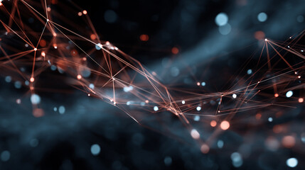 Obraz premium Abstract Blue and Orange Network of Connected Dots, Technology network abstract background