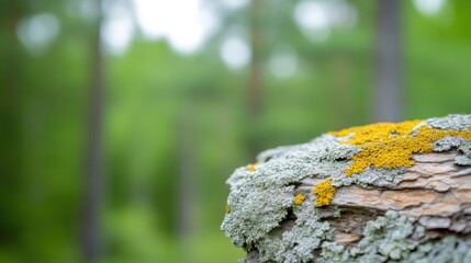 Decaying log covered in lichen and moss in forest
