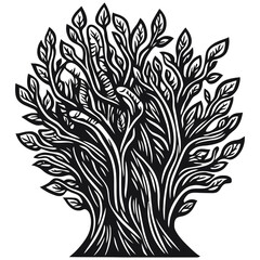 Obraz premium Elegant Tree Silhouette with Intricate Leaf Patterns for Design Use