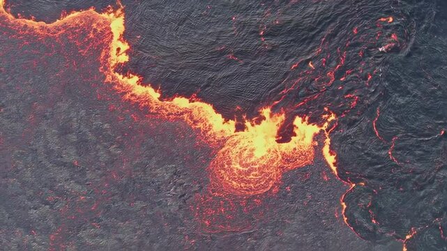 Lava flowing on ocean with under water erupting volcano activity