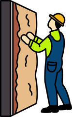 flat icon vector of Technician laying insulation on the wall