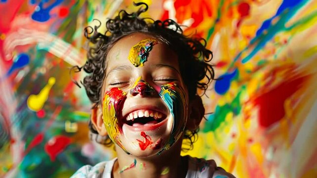 Lachendes Kind mit bunter Gesichtsbemalung