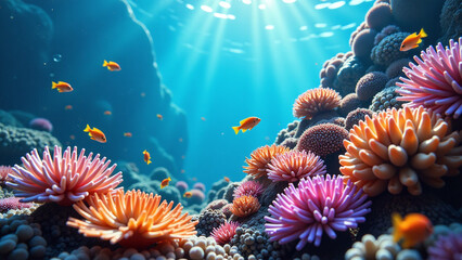 colorful coral marine life vibrant underwater world soft glowing light surrounding