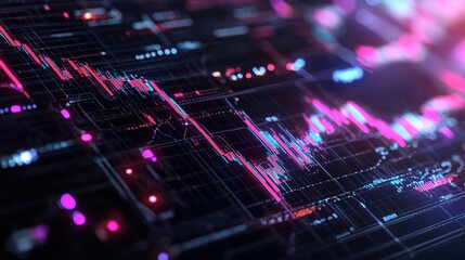 Abstract Digital Data Visualization with Vibrant Colors and Lines on Dark Background