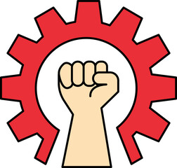 flat icon vector of fist and gear