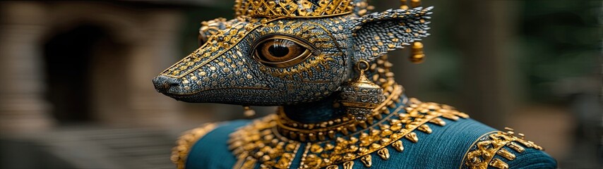 Obraz premium Realistic Representation of Mythological Hindu Creature with Intricate Detailing and Vibrant Colors in a Natural Setting