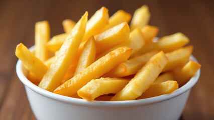 crispy golden french fries white bowl popular fast food side dish known crunchy texture savory