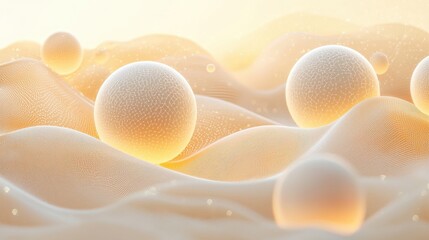 Fototapeta premium Soft Warm Tones with Translucent Spheres Creating an Ethereal Abstract Landscape