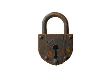 Rusty padlock a symbol of forgotten secrets aged metal quiet story neutral background close up view isolated on transparent background