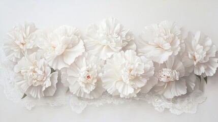 Elegant white peonies on lace,  background,  floral arrangement,  decorative,  use invitation,  greeting card