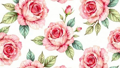 Delicate watercolor roses repeat in a soft, vintage pattern , romantic, pattern, repeat