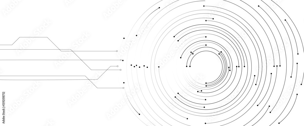 Fototapete Abstract futuristic white background with circle circuit wires on an electronics board. Artificial intelligence concept