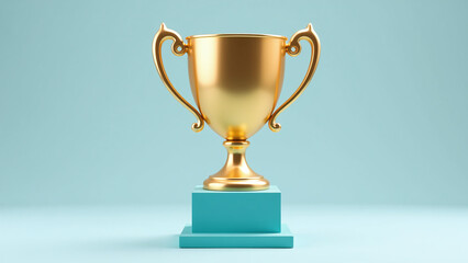elegant trophy cup golden handles teal base ideal representing awards excellence isolated